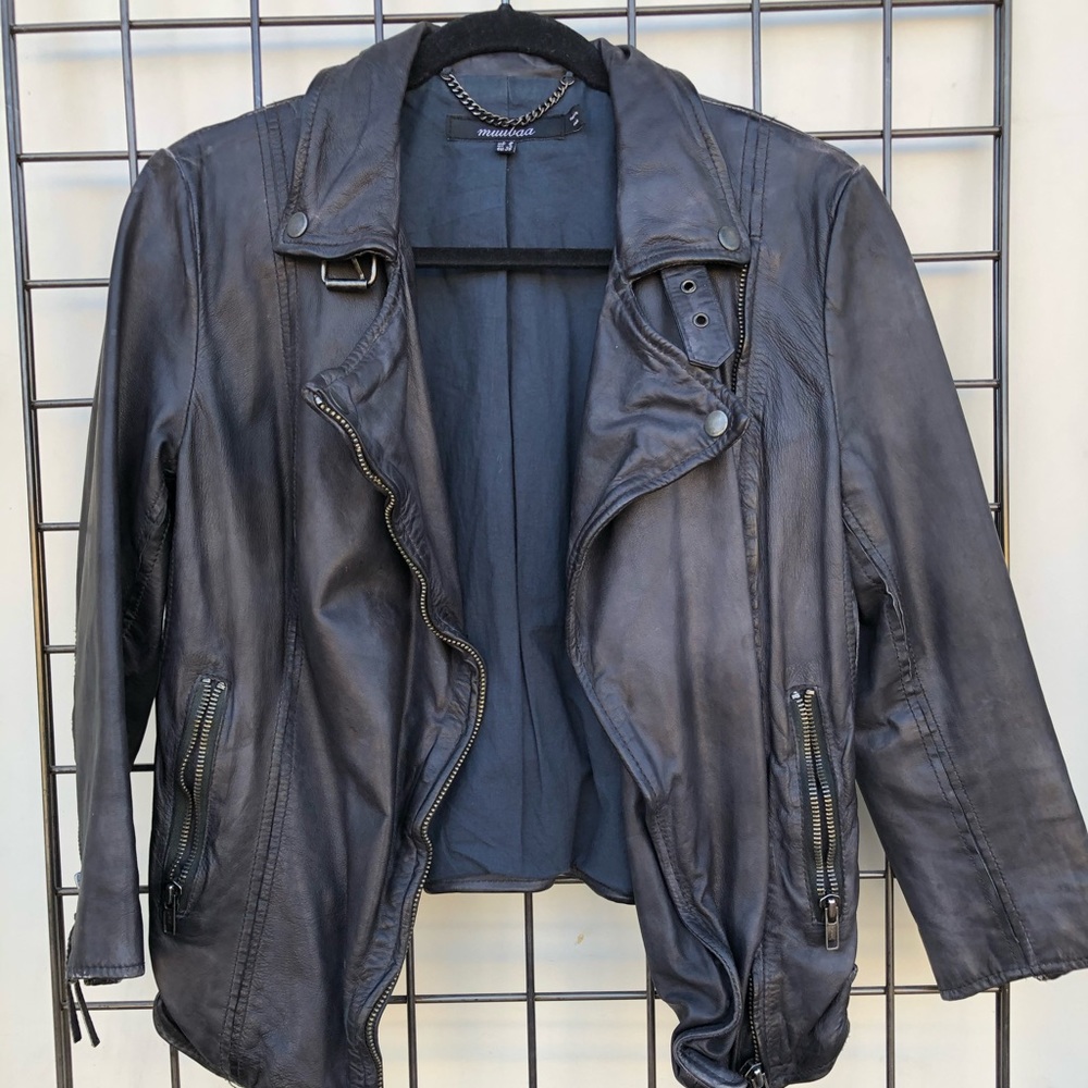 Muubaa lamnskin leather biker jacket